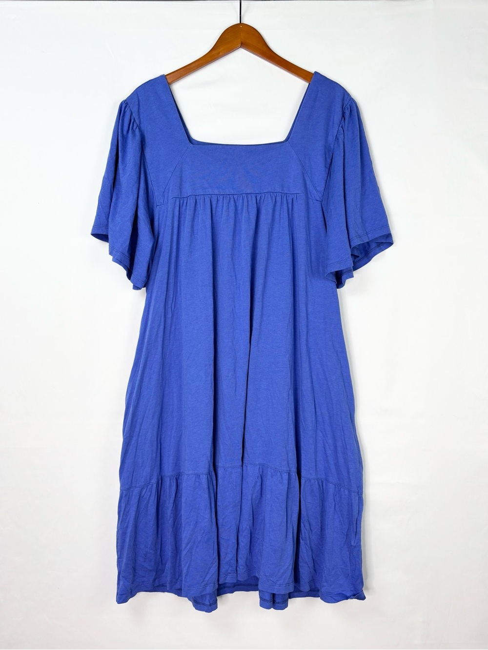 Gudrun Sjoden Cotten Modal Midi Dress Blue Size XL Greece Short Sleeve Organic